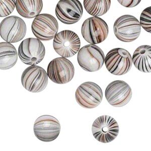 Vintage Y2K Striped Round Brown Black White 10mm Acrylic Beads 10 pcs